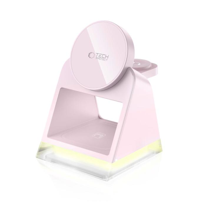 Bild 2, Tech-Protect Tech-Protect 3in1 15W Qi Magnetisk MagSafe Laddare Baby Pink