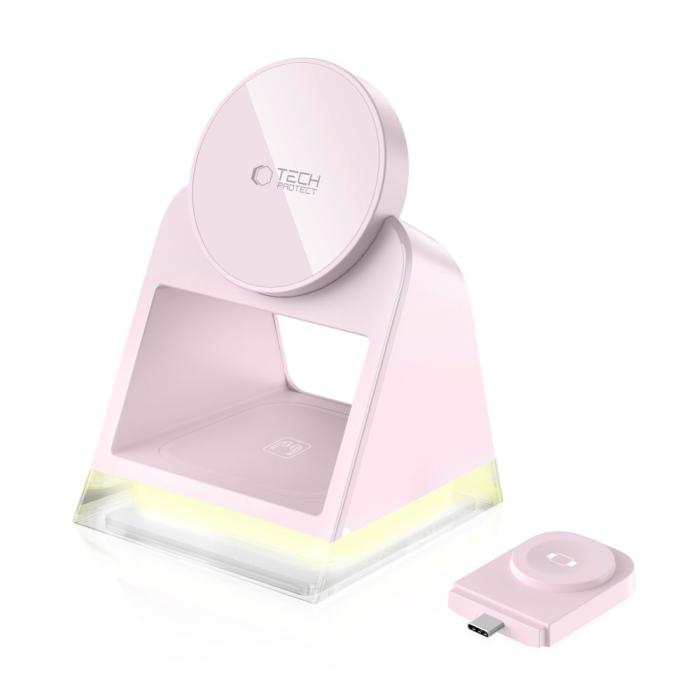 Bild 3, Tech-Protect Tech-Protect 3in1 15W Qi Magnetisk MagSafe Laddare Baby Pink