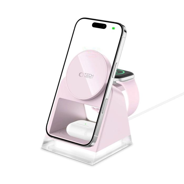 Bild 6, Tech-Protect Tech-Protect 3in1 15W Qi Magnetisk MagSafe Laddare Baby Pink