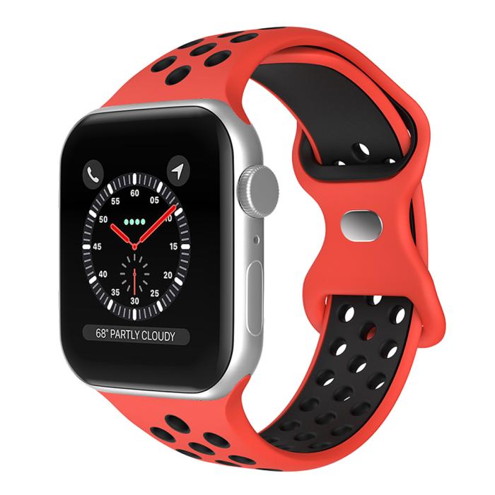 Bild 2, ColorPop Sportarmband Dual-Color Apple Watch 42/41/40/38 mm (S/M) Röd/Svart
