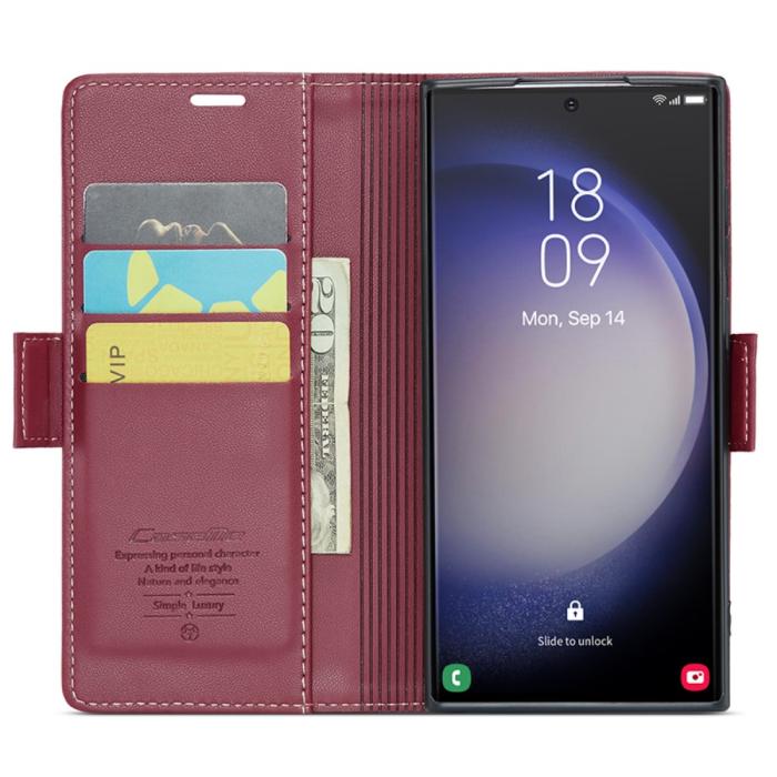 Bild 2, CASEME CASEME Galaxy S24 Ultra Fodral Slim Litchi Läder Röd