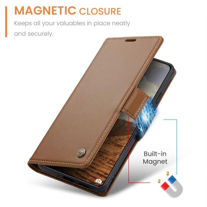 Bild 6, CASEME CASEME Xiaomi 14 Fodral RFID Litchi Läder Brun