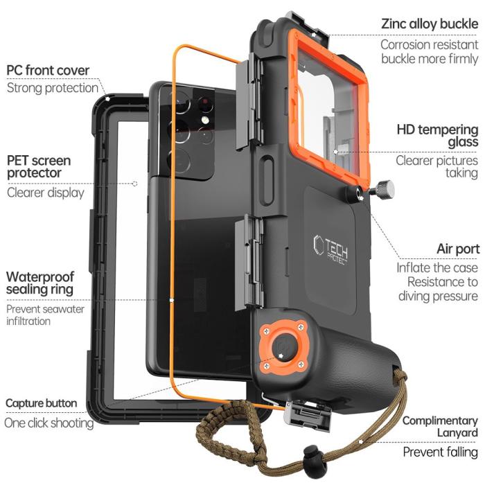 Bild 4, Tech-Protect Tech-Protect Universal IPX8 Dykning Vattentätt Fodral Svart/Orange