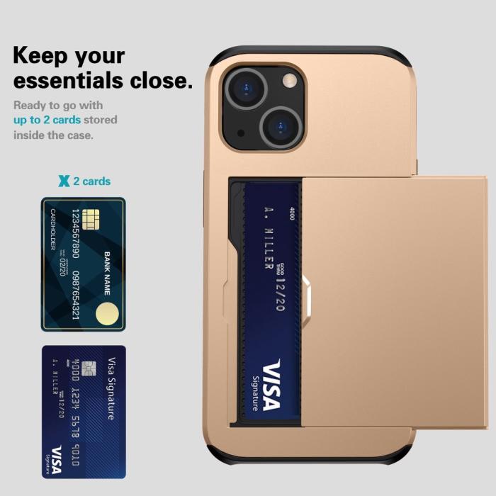 Bild 3,  iPhone 15 Plus Skal Hybrid Med Kortfack Guld