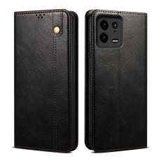  Xiaomi 13 Pro 5G Fodral Oil Wax Flip L&auml;der Svart
