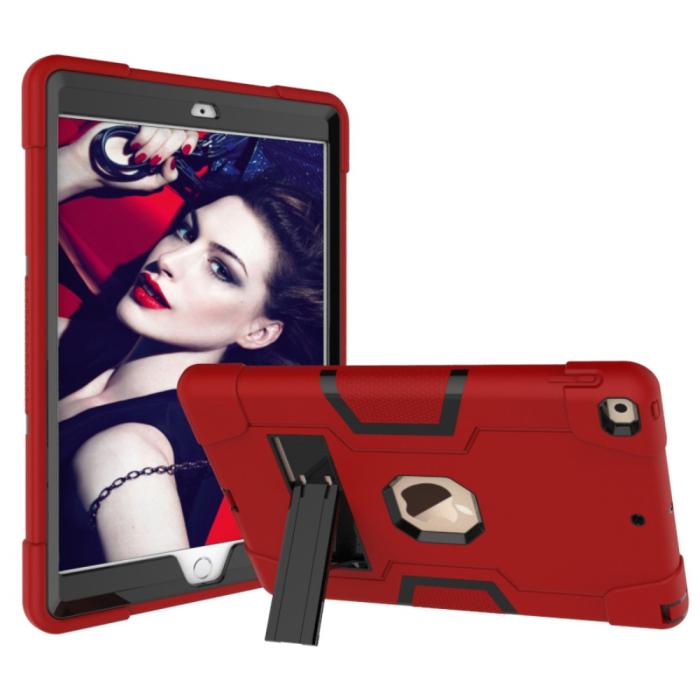 Bild 5,  iPad 10.2 2019/2020/2021 Shockproof Hybrid Skal Med Kickstand Röd/Svart