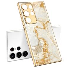 GKK GKK Galaxy S24 Ultra Skal H&auml;rdat Glas Electroplate Marmor Guld