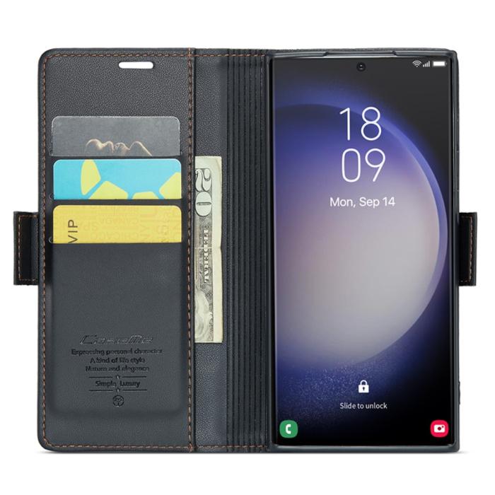 Bild 2, CASEME CASEME Galaxy S24 Ultra Fodral Slim Litchi Läder Svart