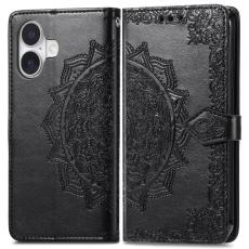  iPhone 16 Fodral Mandala L&auml;der Svart