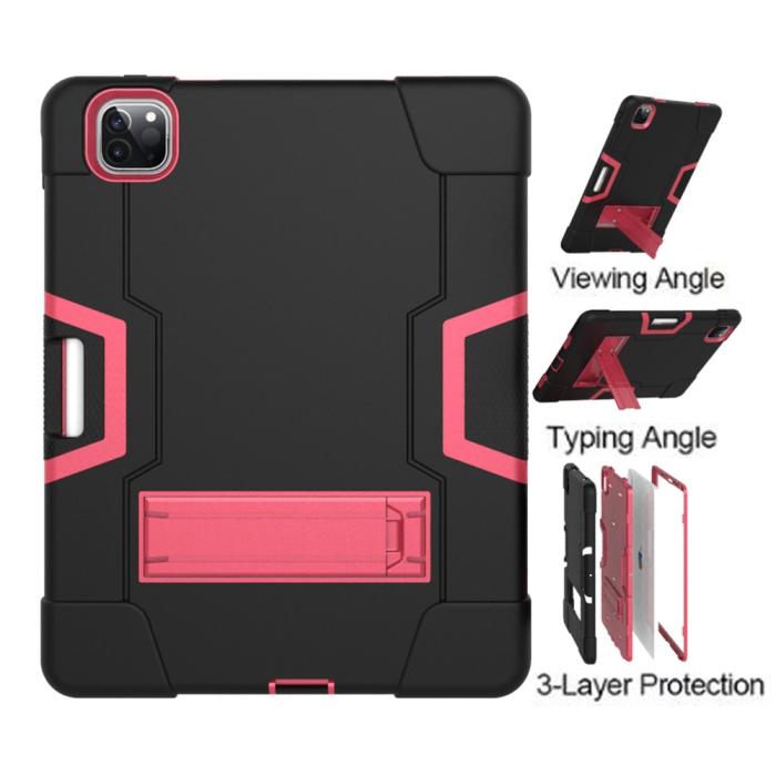 Bild 2,  iPad Pro 12.9 (2020/2021) - Shockproof Skal Med Kickstand - Svart/Rosa