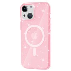  iPhone 15 Skal MagSafe Hybrid Glitter Rosa