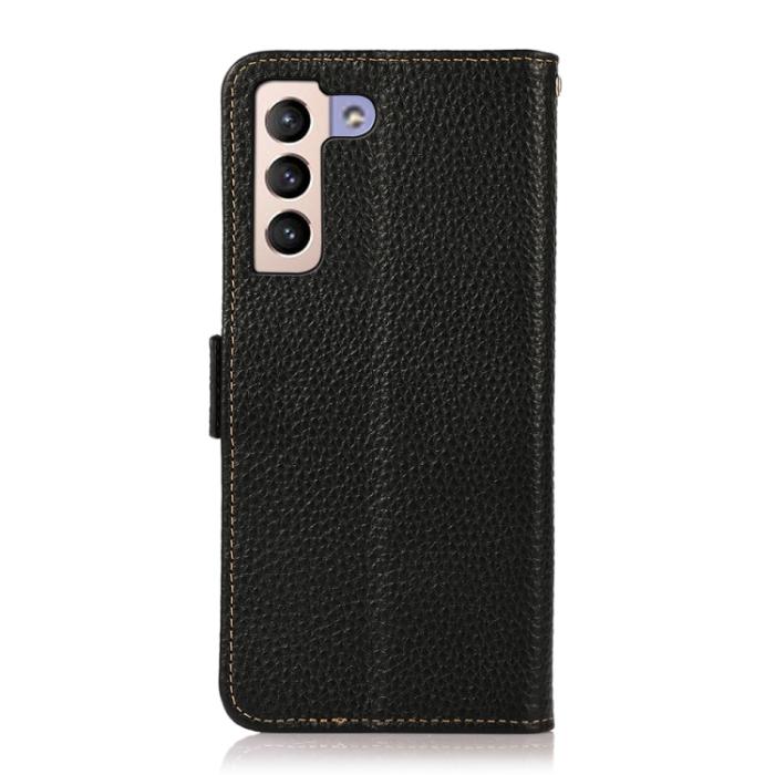 Bild 3, KHAZNEH KHAZNEH Samsung Galaxy S22 Fodral RFID Litchi Äkta Läder Svart