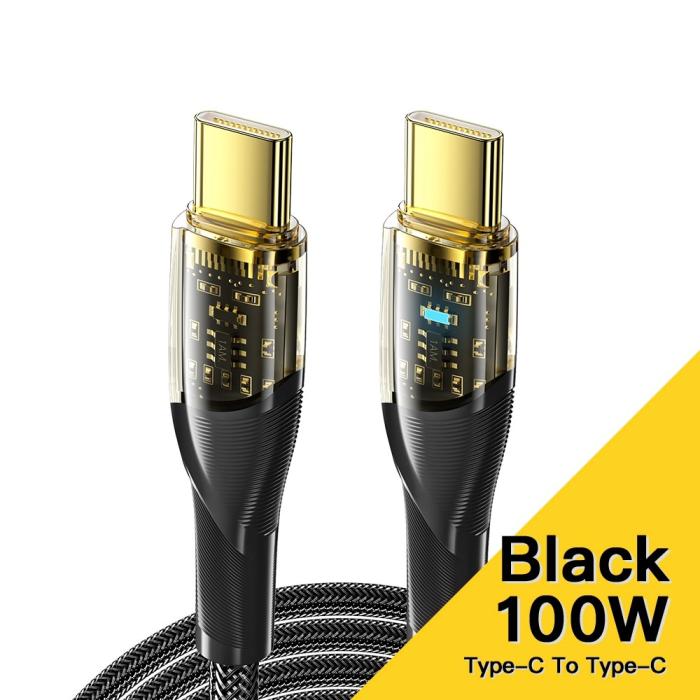 Bild 2, ESSAGER ESSAGER 1m 100W PD USB-C - USB-C Kabel Svart