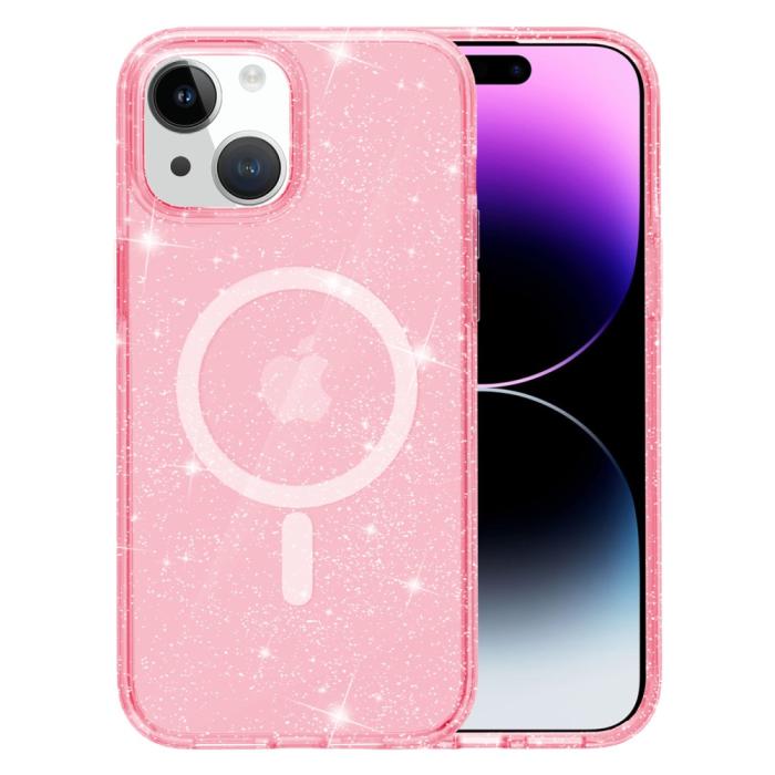 Bild 3,  iPhone 15 Skal MagSafe Hybrid Glitter Rosa