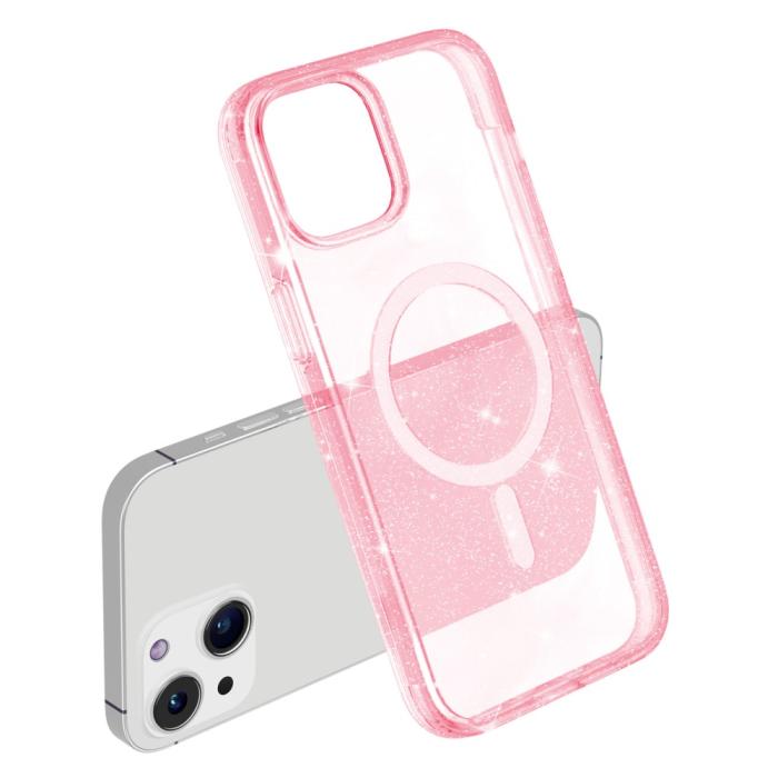 Bild 5,  iPhone 15 Skal MagSafe Hybrid Glitter Rosa
