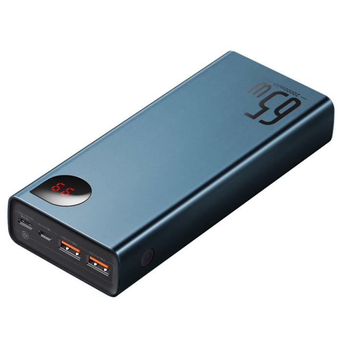 Bild 2, BASEUS Baseus 65W 20000 mAh Power Bank USB-C/USB-A/MicroUSB QC PD Blå