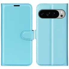  Google Pixel 10 Pro XL Fodral Litchi L&auml;der Bl&aring;