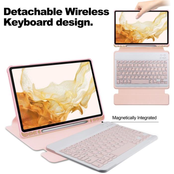 Bild 3,  Galaxy Tab S9 Plus Fodral 360° Rotation Hybrid Rosa
