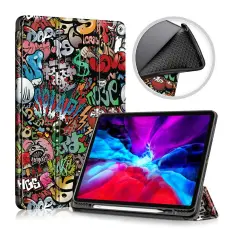  iPad Pro 12.9 (2020/2021) - Tri-Fold Fodral Med Pennh&aring;llare - Grafitti