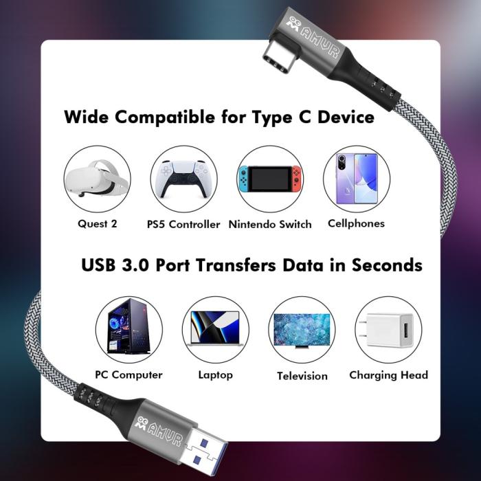 Bild 3, AMVR AMVR 5m 60W Link Kabel till VR Headset USB-C Grå