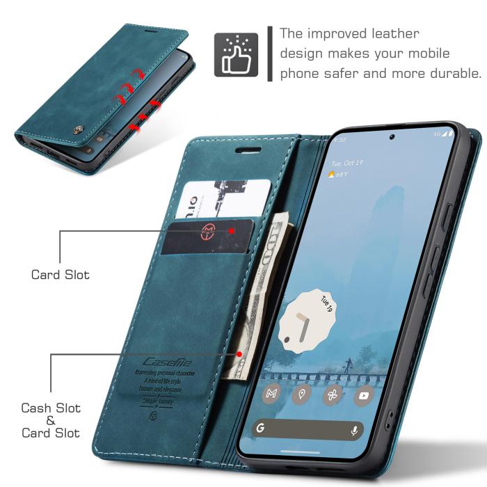 Bild 3, CASEME CASEME Google Pixel 10a Fodral Flip Retro Läder Blå