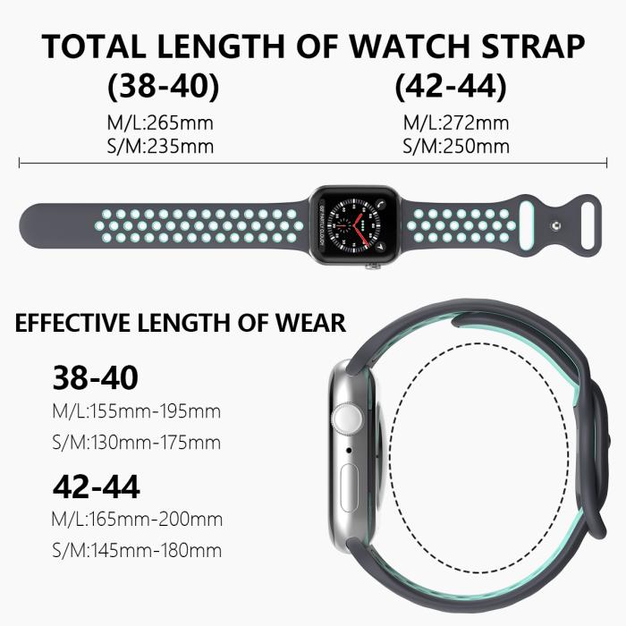 Bild 4, ColorPop Sportarmband Dual-Color Apple Watch 42/41/40/38 mm (S/M) Grå/Teal