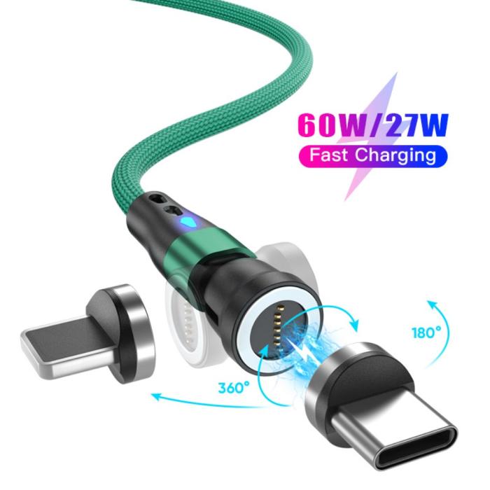 Bild 2, ENKAY ENKAY 1 m 2in1 PD 60W USB-C - Lightning/USB-C 360° Magnetkabel