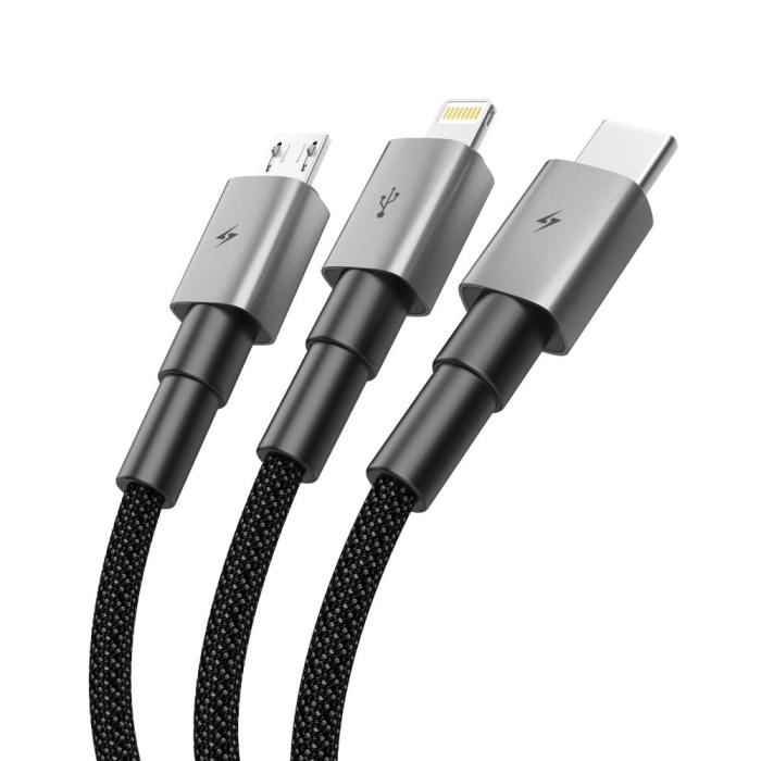 Bild 2, Tech-Protect Tech-Protect 1.2m 3in1 USB-C/Lightning/Micro USB Kabel Iron Grey