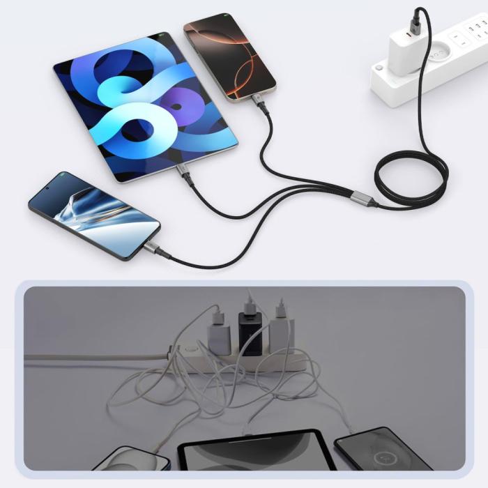 Bild 3, Tech-Protect Tech-Protect 1.2m 3in1 USB-C/Lightning/Micro USB Kabel Iron Grey