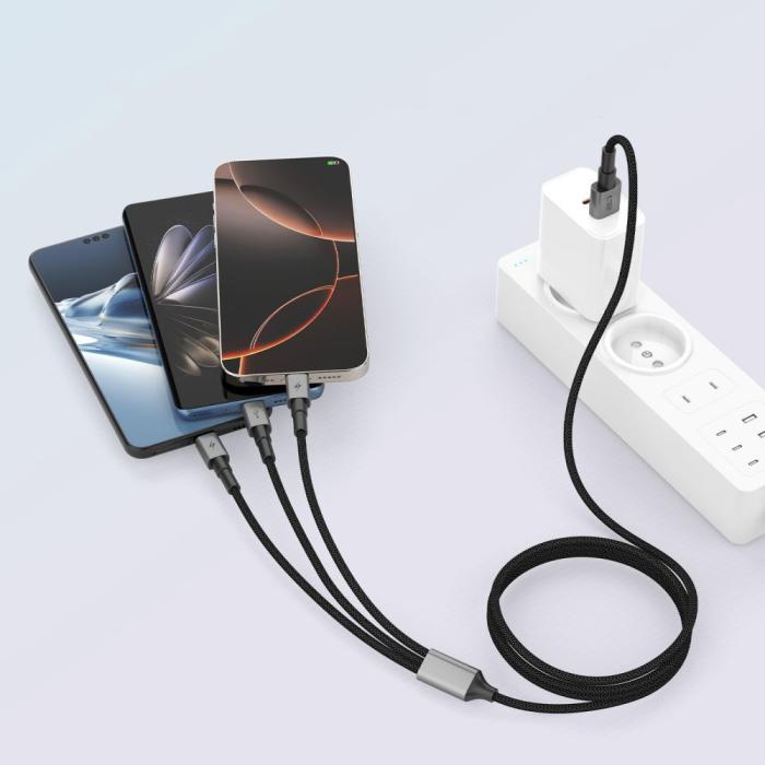 Bild 5, Tech-Protect Tech-Protect 1.2m 3in1 USB-C/Lightning/Micro USB Kabel Iron Grey