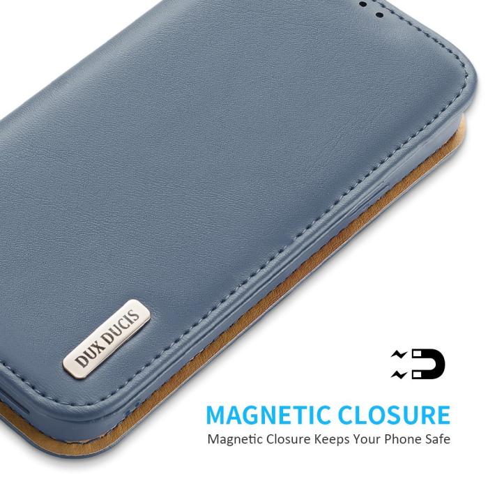 Bild 5, DUX DUCIS iPhone 13 Pro Max - DUX DUCIS Hivo Äkta Läder Fodral - Blå