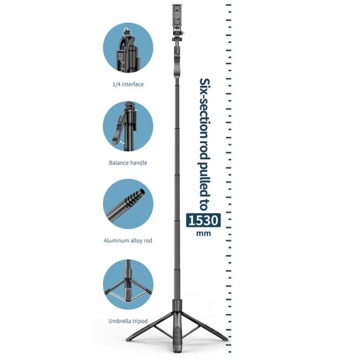 Bild 4,  Selfie Stick Tripod 153 cm Bluetooth Svart