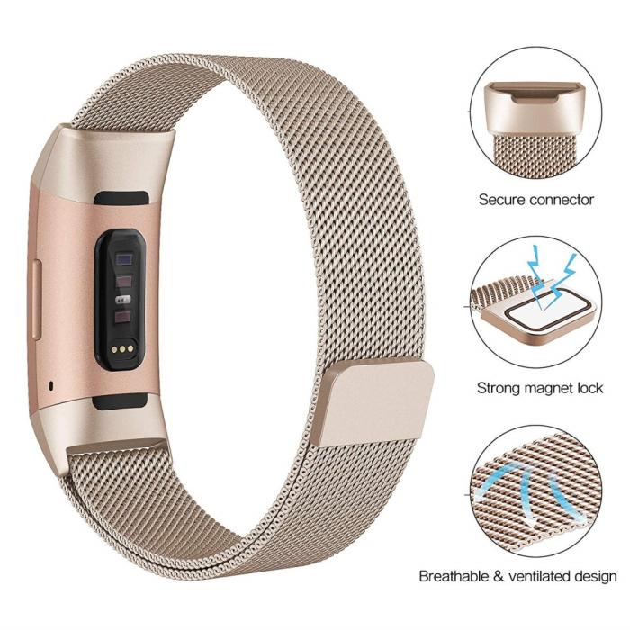 Bild 6,  Milanese Loop Metall Armband Fitbit Charge 4/3 Champagne Guld