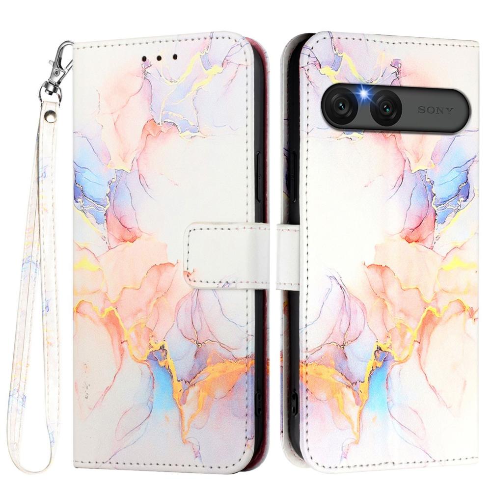  Sony Xperia 10 VII Fodral Läder Marmor Vit