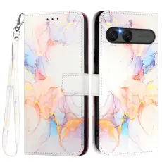  Sony Xperia 10 VII Fodral L&auml;der Marmor Vit
