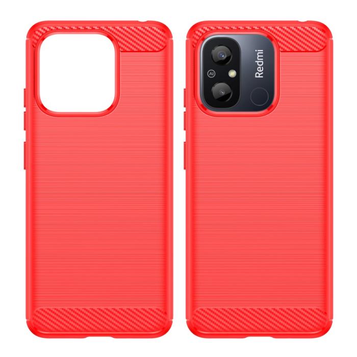 Bild 2,  Xiaomi Redmi 12C 4G Skal Kolfiber Textur Röd