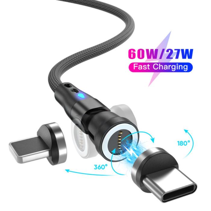 Bild 2, ENKAY ENKAY 1 m 2in1 PD 60W USB-C - Lightning/USB-C 360° Magnetkabel
