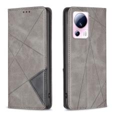  Xiaomi 13 Lite 5G Fodral Geometriskt Flip L&auml;der Gr&aring;