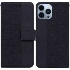  iPhone 14 Pro Max Fodral Geometrisk L&auml;der Svart