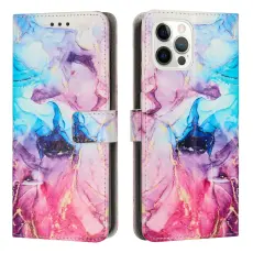 iPhone 15 Pro Fodral Marmor L&auml;der Rosa/Lila