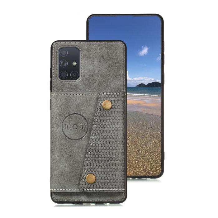 Bild 2,  Samsung Galaxy A52 / A52s - Läder Skal Med Kortfack Och Magnet - Grå
