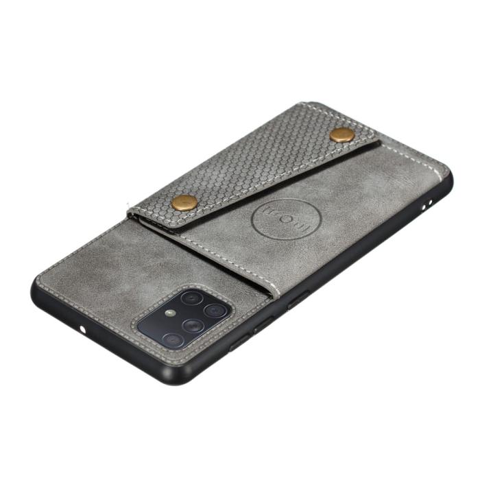 Bild 3,  Samsung Galaxy A52 / A52s - Läder Skal Med Kortfack Och Magnet - Grå