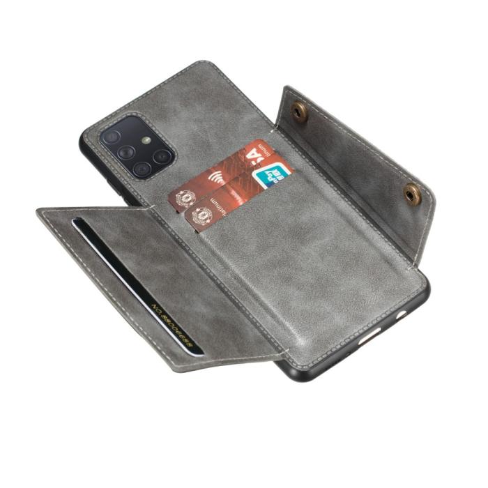 Bild 5,  Samsung Galaxy A52 / A52s - Läder Skal Med Kortfack Och Magnet - Grå