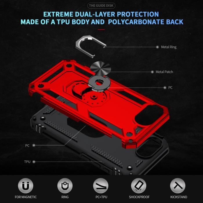 Bild 5,  iPhone 17e / 16e Skal Shockproof Hybrid Ring Röd