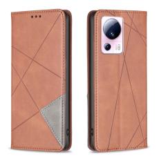  Xiaomi 13 Lite 5G Fodral Geometriskt Flip L&auml;der Brun