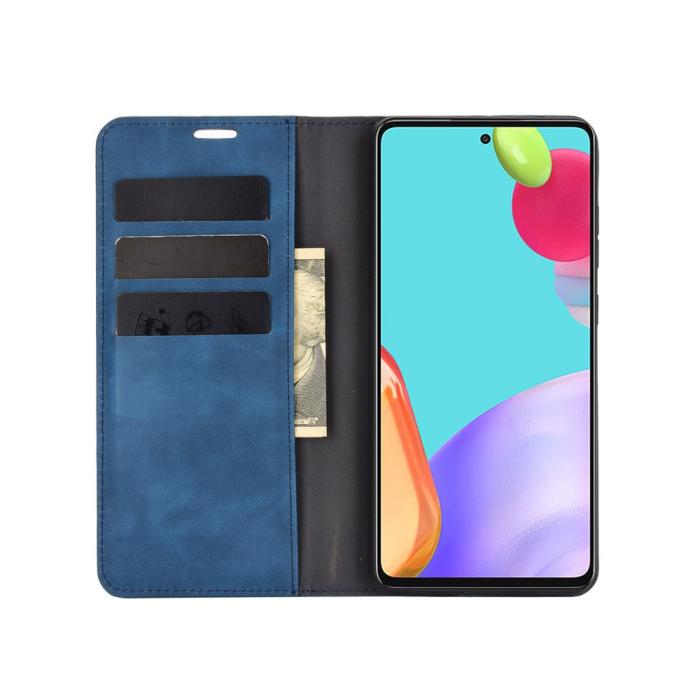 Bild 4,  Samsung Galaxy A52 / A52s - Silkeslent Läder Fodral - Blå