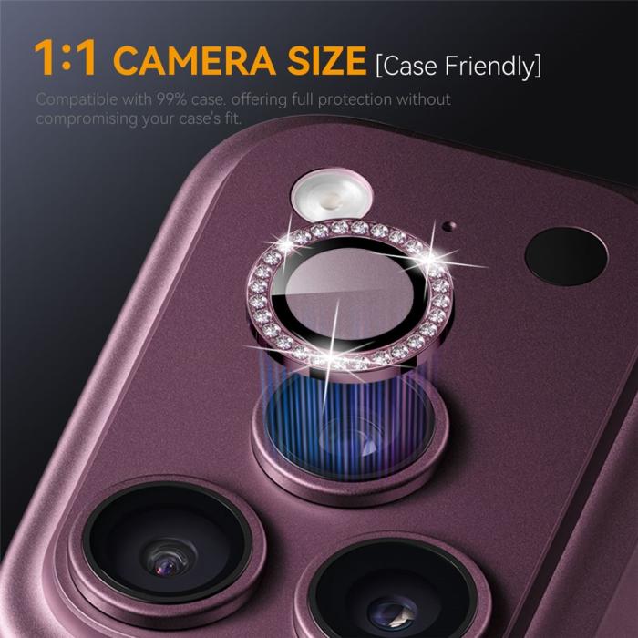 Bild 3, NORTHJO NORTHJO iPhone 18 Pro/18 Pro Max Linsskydd Strass Lila