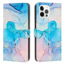  iPhone 15 Pro Fodral Marmor L&auml;der Rosa/Gr&ouml;n