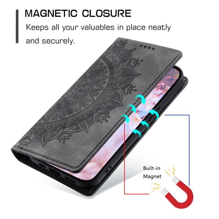 Bild 6,  Honor X5c Plus Fodral Flip Mandala Läder Grå