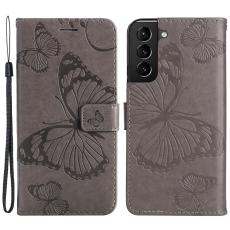  Samsung Galaxy S22 Plus Fodral Fj&auml;rilar Tryckt L&auml;der Gr&aring;